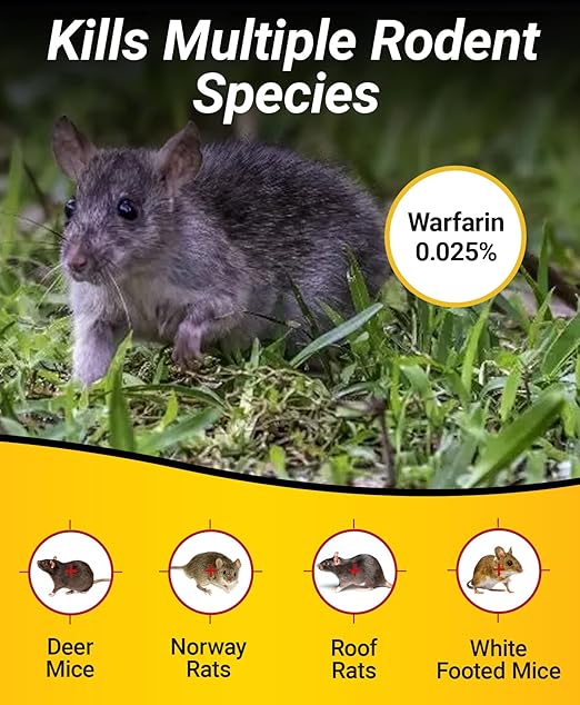 Kaput Mouse Blocks, Rodent Bait for Mice & Rats, Warfarin Vole Killer for Indoor/Perimeter Use, Kills Rodents with Consistent Feeding - Ideal for Homes, Farms & Transport Areas, 8 lbs
