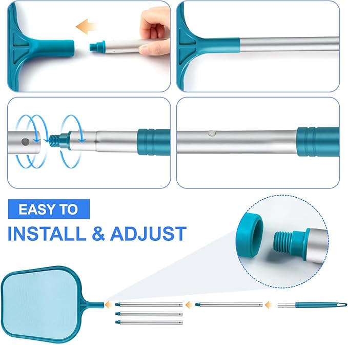 Pool Skimmer - Pool Skimmer Net with 5 Section Detachable Aluminum Telescopic Poles, 25''- 64'', Pool Net Skimmer Rake with Ultra Fine Mesh , Pool Leaf Skimmer for Swimming Pools, Spas, Hot Tubs