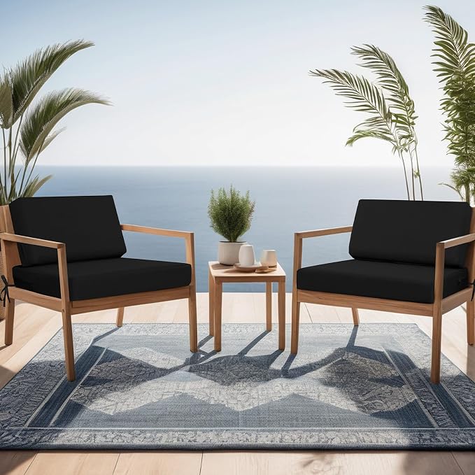 idee-home Outdoor Chair Cushions for Patio Furniture, Outdoor Seat Cushion | Waterproof Hampton Bay Deep Seat Replacement Couch Chair Cushions for Garden Backyard Black 26.5 x 26.5