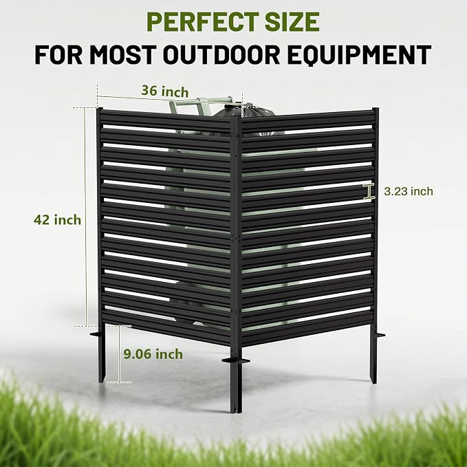 3 Panel No Dig Privacy Fence Screen, 42" H × 38" W Metal Outdoor Air Conditioner Fencing for AC Unit Cover, Hide Trash Bins, & Pool Equipment Enclosure, Decorative Garden, Patio & Backyard, Rustproof