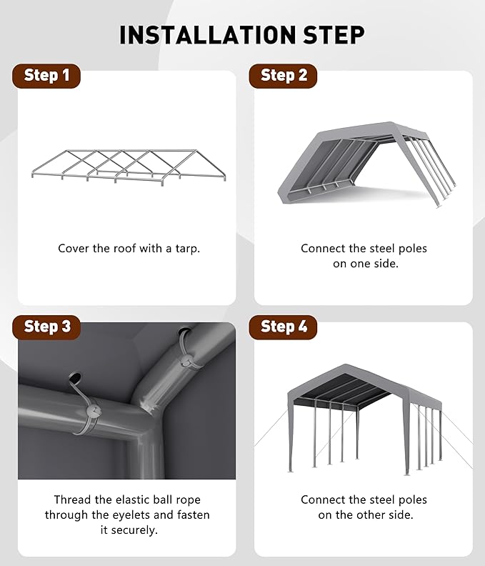 10x20 FT Carport Replacement Canopy Cover,Heavy-Duty Carport, Portable Garage 220g PE Tarp, Waterproof & UV Protected Outdoor Shelter for Car, Boat, Truck, Motorcycle(Cover ONLY, Frame NOT Included)