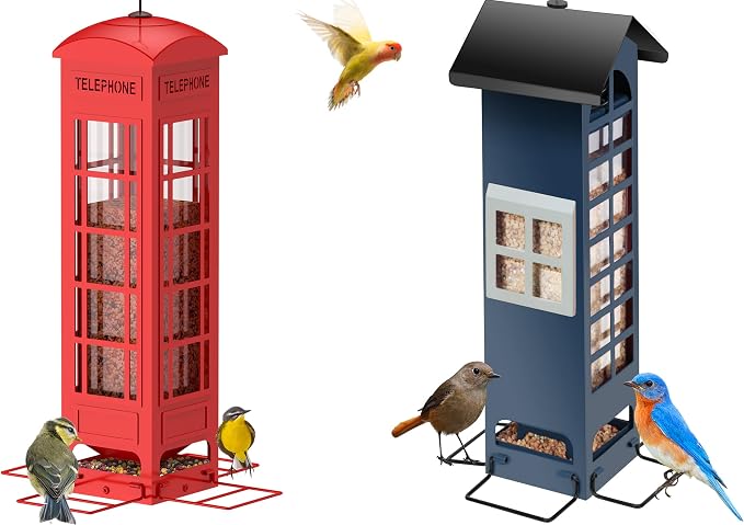 Metal Squirrel Proof Bird Feeder Blue + Metal Squirrel Proof Bird Feeder Red