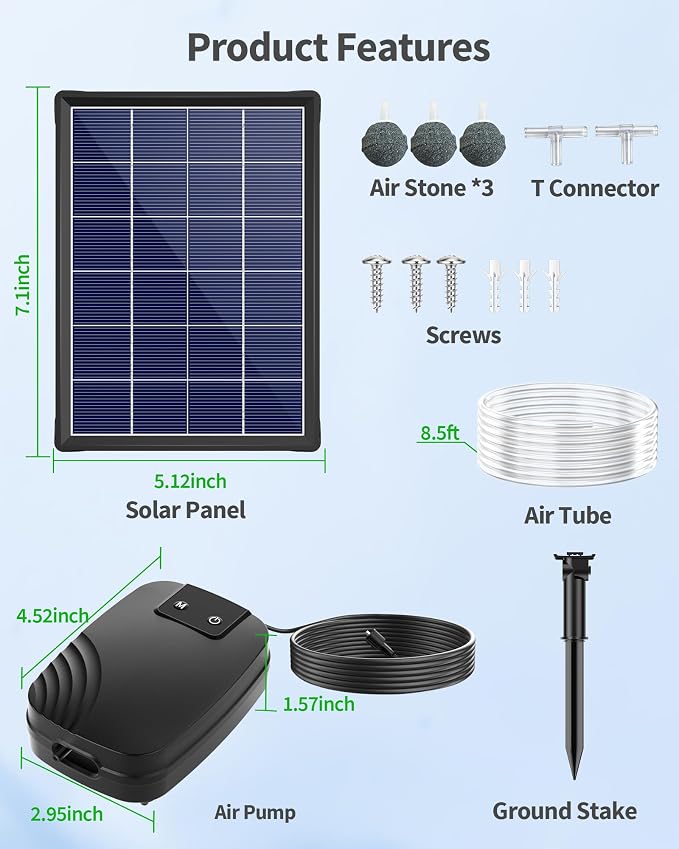 POPOSOAP 4W Solar Pond Aerator, Solar Air Pump for Pond with 2200 mAh Battery Backup, 3 Modes & Separated Solar Panel for Small Outdoor Pond Fish Tank Hydroponics P9235