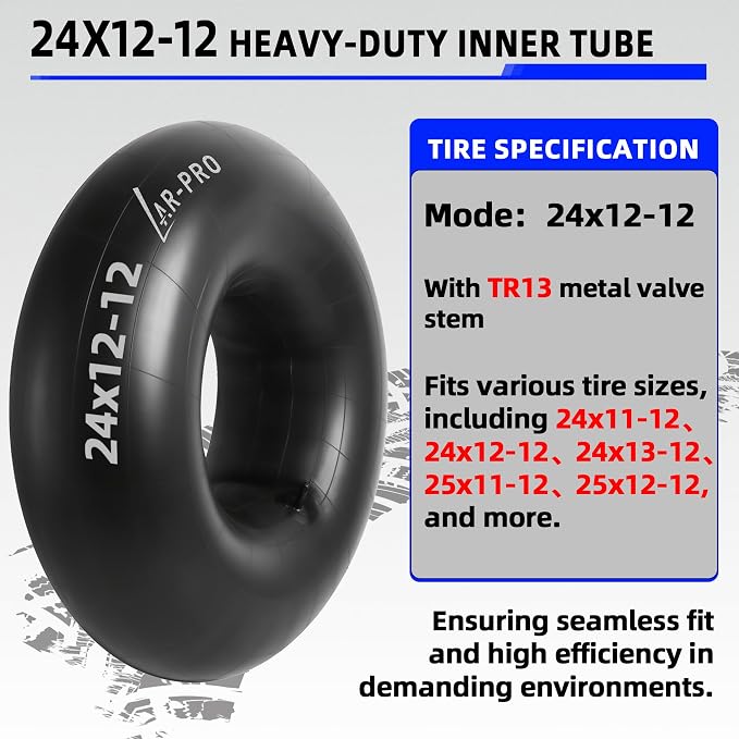 AR-PRO Relacement 24x12-12 Heavy-Duty Inner Tubes for ATV, Lawn Tractor, Mowers, Golf Cart, Snow Blowers, and More - With TR13 Straight Valve Stems - Made from Durable Butyl Rubber (2-Pack)