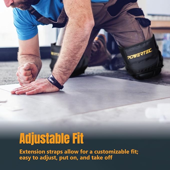 POWERTEC Safety Knee Pads for Men and Women Knee Support with Adjustable Thigh Straps Heavy Duty Shell Soft Foam and Thick Gel Cushion for Work, Construction, Flooring, Roofing (71879V)
