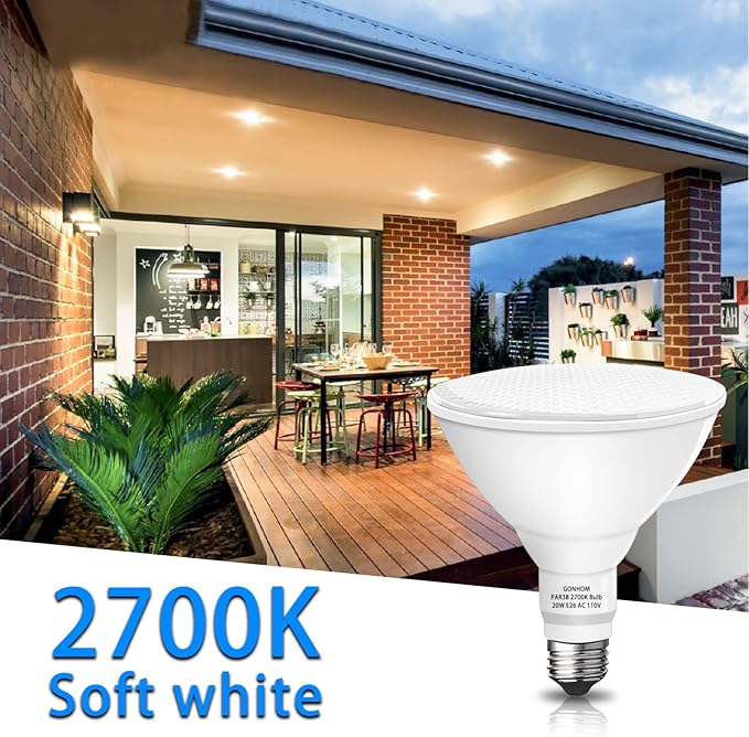 Gonhom Par38 led Flood Lights Outdoor Light Bulb,Dimmable 1800LM,20W Replace up to 200W,Outdoor Flood Light Bulbs for Backyard,Garage,Porch,Garden,2 Pack 2700K Warm Light