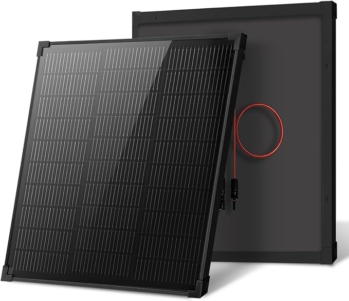 Solar Panels N-Type 16BB 50W Solar Panel, 50 Watt Solar Panel 18V A+ Monocrystalline Cell 25% High Efficiency, for RV Van Marine Home Rooftop Off-Grid Systems (22.8" x 20.3", Single Black)