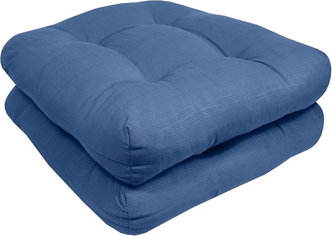 Sweet Home Collection Patio Cushions Outdoor Chair Pads Premium Comfortable Thick Fiber Fill Tufted 19" x 19" Seat Cover, 2 Count (Pack of 1), Blue