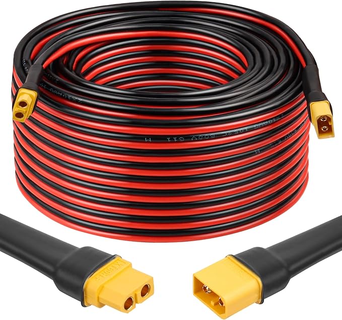 XT60 Extension Cable 100FT, 10AWG Tinned Copper Wire with XT60 Male to Female Connectors, Heavy-Duty Power Cord for RC Models, Drone, and Solar Applications