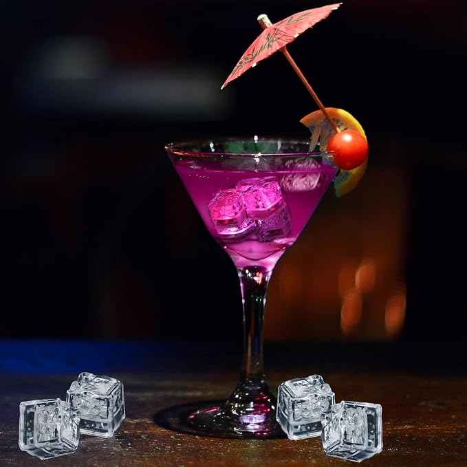 Light Up Ice Cubes for Drinks, 96 PCS Pink LED Ice Cubes Liquid Activated, Glow in The Dark Waterproof Ice Cubes for Home Bar Supplies Summer Party Wedding Decor