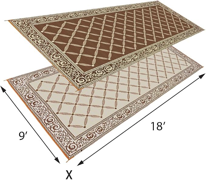 Stylish Camping 119187 9-feet by 18-feet Reversible Mat, Plastic Straw Rug, Large Floor Mat for Outdoors, RV, Patio, Backyard, Picnic, Beach, Camping (Brown/Beige)