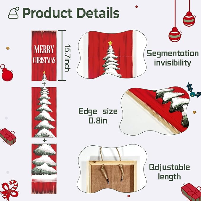 Christmas Porch Sign Christmas Tree Welcome Sign For Front Porch Xmas Snow Red wood grain Home Decor Indoor Outdoor Wooden Vertical Sign For Patio Front Door Porch Wall Yard