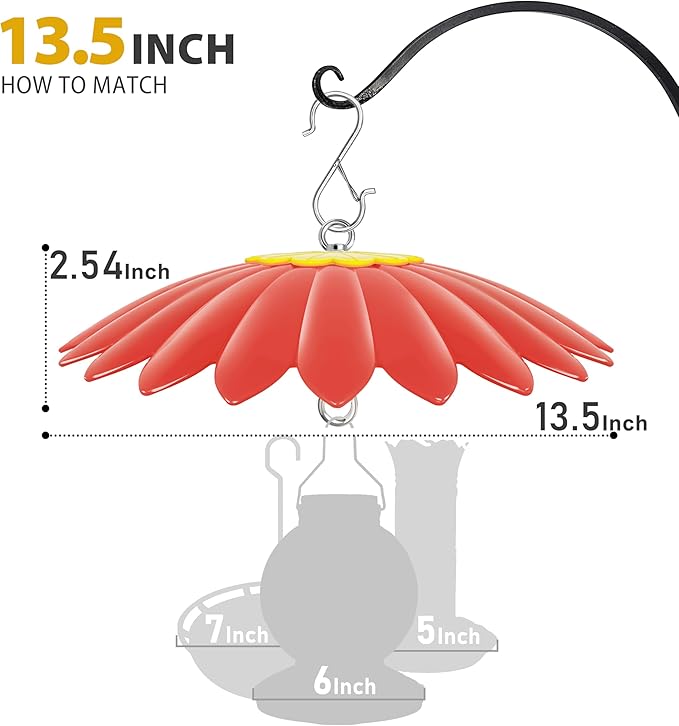 13.5 inch Flower Rain Guard for Bird Feeder,Hummingbird Feeder Shade Dome Cover,Umbrella Cover for Bird House for Outdoor,Squirrel Baffle(Red).