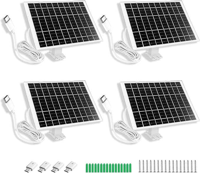 4 Pack 7W Camera Solar Panel Charger Compatible with eufyCam 3/S330, 3C/S300, S350/C220/C210, eufy SoloCam S220/S340/C210 Camera Solar Charger with 9.3FT Type-C Charging Cable Cord & Micro USB Port