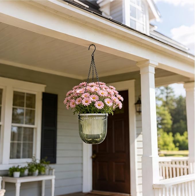 8 Pcs Self Watering Hanging Planters with 3 Hooks Drainage Holes 6.5'' 4.5'' Self Watering Plant Baskets Hanging Flower Pots for Outdoor Indoor Gift Home (Gray)