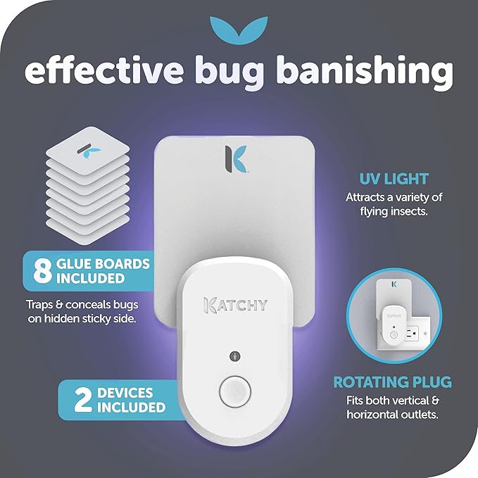 Katchy Plug-in Fly Trap Indoor – Blue Light Bug Catcher for Mosquito, Gnat, Fruit Fly & Small Moth – Chemical-Free & Eco-Friendly – All Indoor Areas: Kitchen, Living Room & Plants (2 Pack)