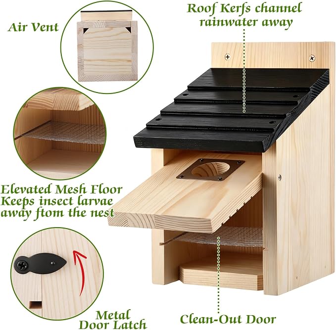 Dreyoo 8 Pack Bluebird Houses for Outside with Metal Predator Guard, 1-1/2" Entrance Hole Wooden Blue Bird Houses for Outdoors, Bluebird Nesting Box with Screwdriver(Black Roof, Wood Body)