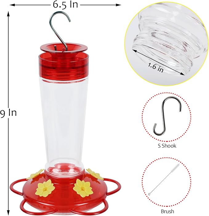 Shrdaepe Hummingbird Feeder, Glass Bottle Bird Feeders, 5 Feeding Ports, 10-Ounce Nectar Capacity, 2 Pack