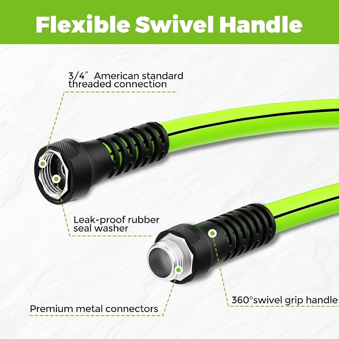 Garden Hose 25ft,Water Hose Heavy Duty,Flexible and Durable, Lightweight Hybrid Hose with Swivel Handle,Leakproof Hose Male to Female Fittings