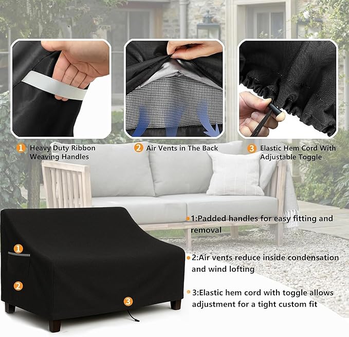 Outdoor Sofa Cover, Waterproof Patio Furniture Cover 78.7W x 38.2D x 35H inches Heavy Duty 600D Oxford Fabric Black