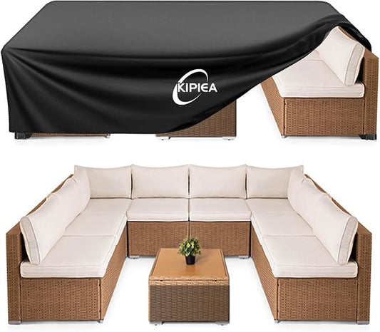 Kipiea Patio Furniture Covers Waterproof Winter, Heavy-Duty Outdoor Furniture Set Covers for Table Chairs, Anti-UV, No Tears or Fading (110" L x 84" W x 28" H)