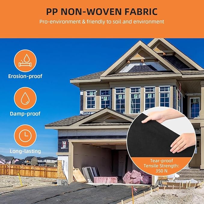 8Oz Geotextile Fabric 3Ft x 100Ft, Non-Woven Landscape Fabric with 350n Tensile Strength for Driveway Stabilization, Erosion Control, French Drain, Road Base & Construction Projects