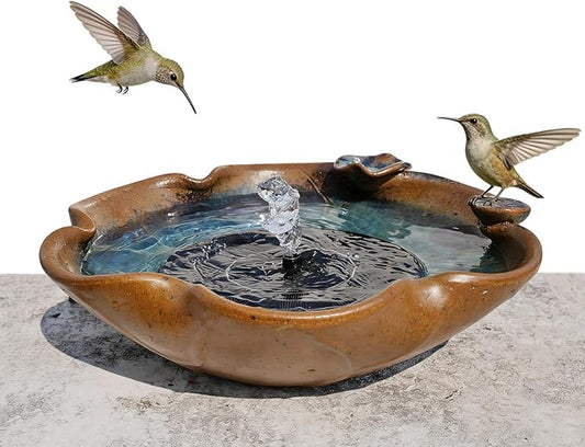 Ceramic Birdbath Solar Fountain, 12.5-Inch Heavy Duty Ceramic Bird Bath Bowl for Outdoor Water Fountain, Wildlife Drinking Station & Ground Feeder, Garden Patio Décor
