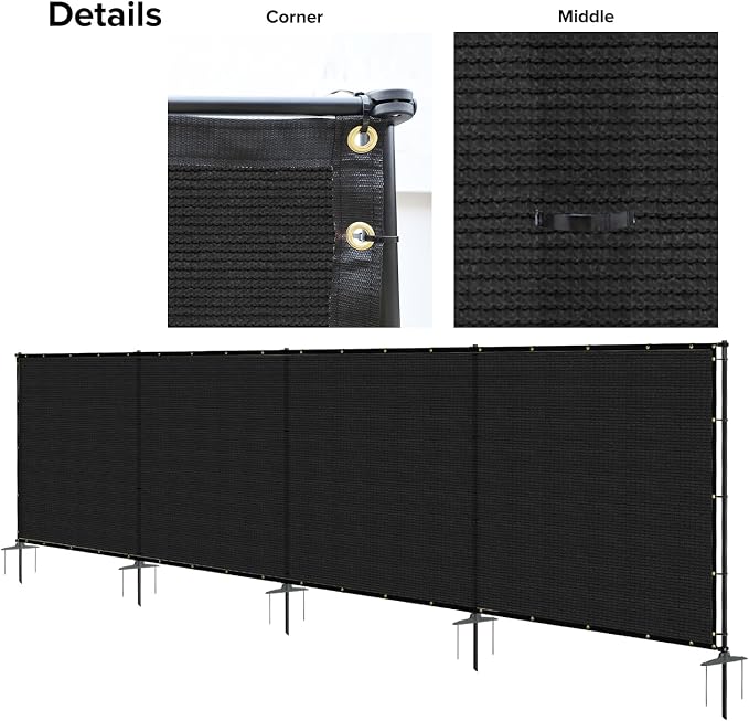 6'x82' Privacy Fence Kit Freestanding Mesh Screen with Iron Poles Temporary Fencing Outdoor Patio Backyard Divider Dog Air Conditioner Trash Fence Black Custom