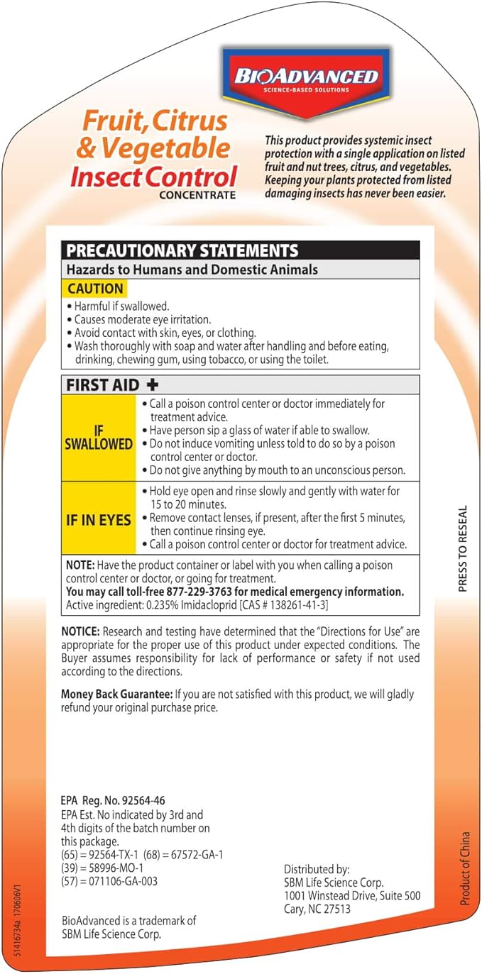 BioAdvanced Fruit, Citrus & Vegetable Insect Control Concentrate - Pest Control for Fruit and Vegetable Gardens - Up to 2 Months Infestation Prevention - Treats Up to 640 Square Feet - 32 oz Bottle