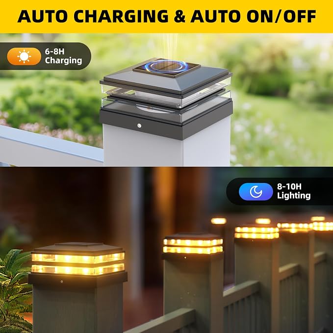 EXCMARK 2 Pack 4x4 Solar Post Cap Lights Outdoor Waterproof Fence Deck Post Lights with High-Brightness LEDs, Dual Light Modes Warm White & Cool White.