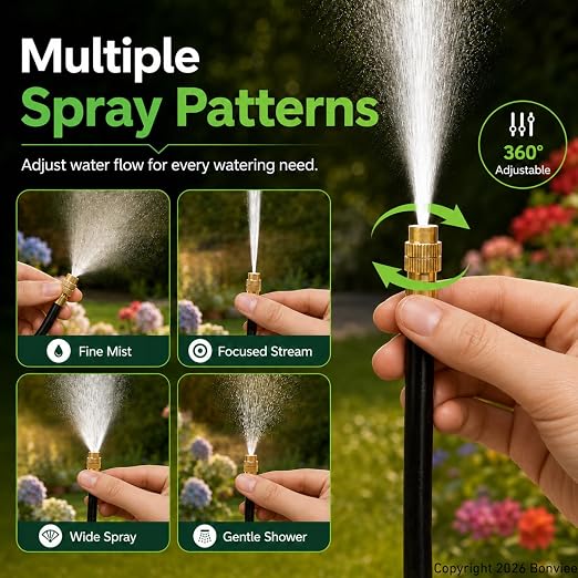120Ft 1/4" Drip Irrigation System, 360° Adjustable Brass Nozzles, Save 80% Watering Garden Kit, DIY Tool-Free Quick Connect Sprinklers for Outdoor Plants, Landscape, Raised & Flower Beds, Greenhouse