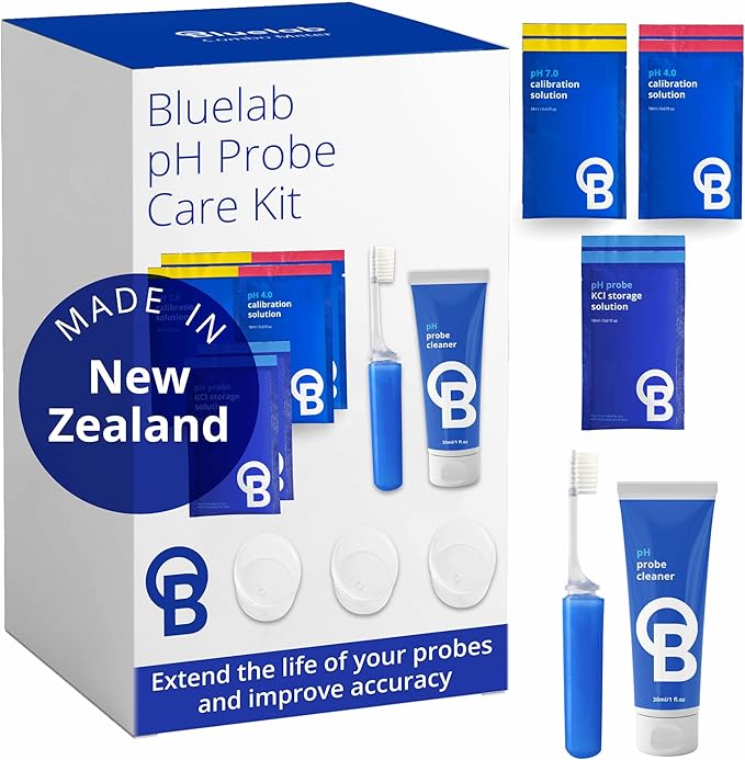 Bluelab CAREKITPH pH Probe Care Kit with Calibration Solution, Storage Solution, and Brush, used for pH Pen, Meter, Monitor, Controller and Tools for Hydroponic System and Indoor Plant Grow
