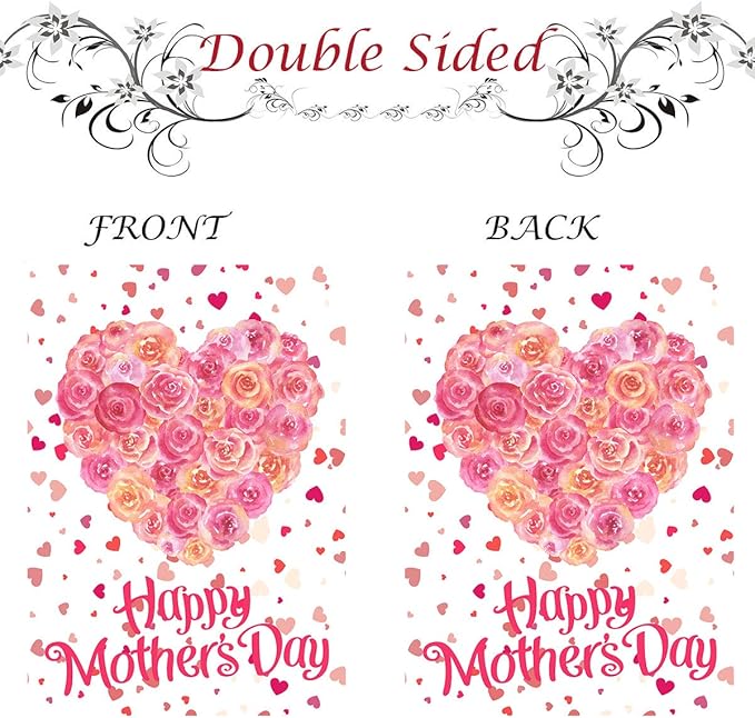 Wamika Happy Mother's Day Pink Red Rose Flower Double Sided House Flag Garden Banner 28" x 40", Best Mom Love Flowers Heart Mother Day Garden Flags for Anniversary Yard Outdoor Decoration