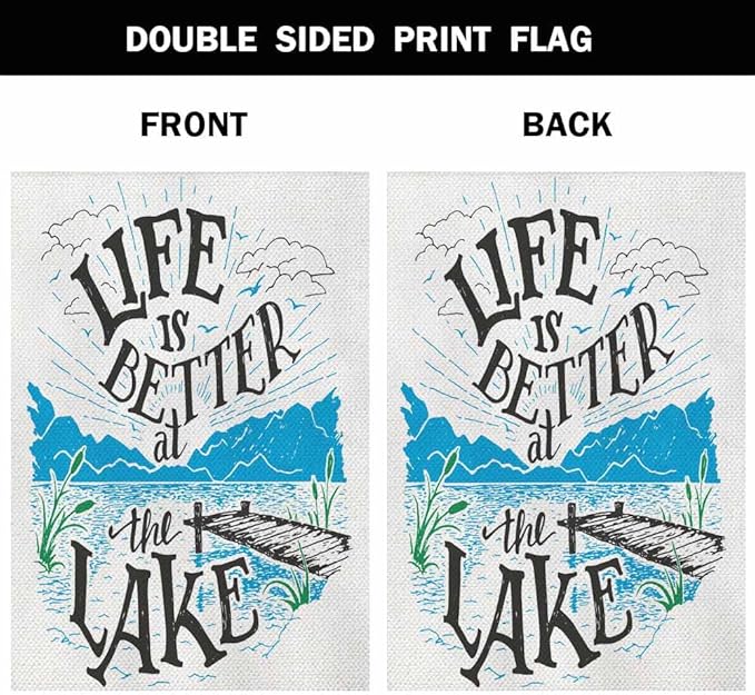 AOYEGO Life is Better At the Lake House Flag 28 x 40 Inch Large Vertical Double Sided Lake House Lakeside Living Cottage Vintage Seasonal Outside Décor for Garden Yard Farmhouse Flags