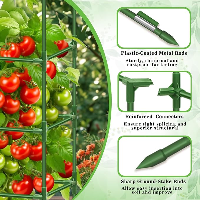 Riare 4 Pack Square Tomato Cages for Garden- 60 Inch Heavy Duty Tomato Stakes Plant Support, Metal Tomato Trellis for Climbing Plants Outdoor, Raised Garden Bed, Vegetables Flowers