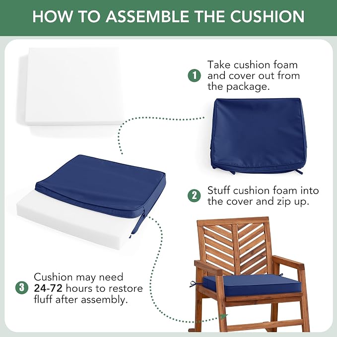Outdoor Chair Cushions Set of 2: Waterproof & Fade Resistant Seat Cushion for Patio Furniture - 18.5 x 16 x 2 Inch Chair Pads with Ties and Hidden Zipper - Patio Chair Cushion Replacement, Navy
