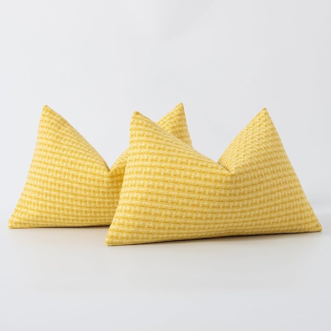 Kevin Textile Outdoor Waterproof Throw Pillow Covers Pack of 2 Farmhouse Decorative Cushion Covers for Garden Patio Tent Balcony Bench Couch Sofa 12x20 Inch, Yellow