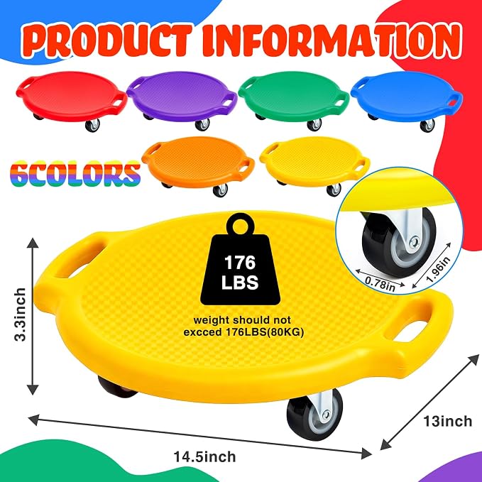 Soulchen Manual Sports Scooter Board with Handles, Sitting Scooter Board with Universal Wheels for Home Gym Indoor Outdoor Activities Play Equipment