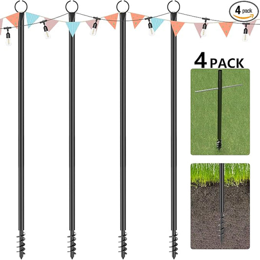 String Light Poles for Outside 4 Pack, 10.5 Feet Outdoor String Lights Poles for String Lights, Backyard Patio Light Poles for Bistro Party Wedding, Metal Outdoor String Light Pole
