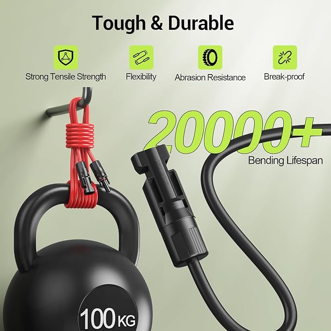 20FT 10AWG Solar Extension Cable, 10 Gauge Solar Panel Wire with Waterproof Female and Male Connectors for Outdoor RV, Off-Grid Photovoltaic Systems (Black+Red)