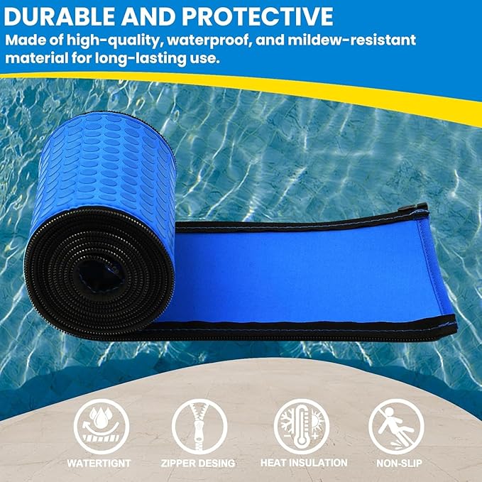 Pool Handrail Cover, 4 Feet Neoprene Zippered Pool Handle Covers, Slip Resistant Rail Grip for Swimming Pool Hand Railing Cover Blue