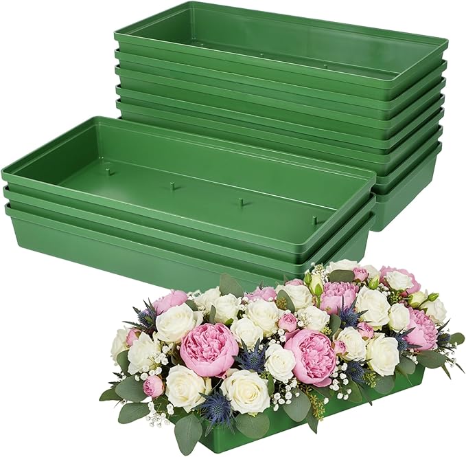 10pcs Floral Foam Trays for Flower Arrangement, Rectangle Floral Foam Holder, Plastic Mud Fixing Plates Flower Bowls for Centerpieces, Festival Wedding Party Decoration, 10.22x4.72x1.57in