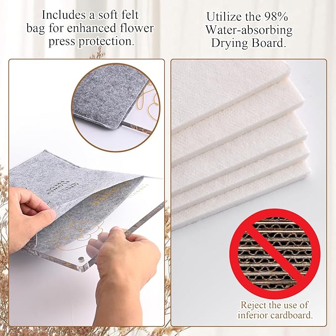 Foboull 10" x 10" Acrylic Flower Pressing Kit with Storage Bag and Detailed Instructions, Gift Flower Pressing Kit for Adults, DIY Plant Preservation