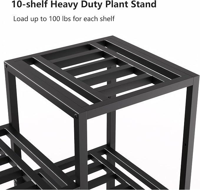 Plant Stand Indoor Outdoor,10 Tier Tall Metal Plant Stands Holder,Heavy Duty Wrought Iron Plant Shelves for Multi Large Pots,Black Tiered Flower Display Riser for Living Room,Patio,Balcony