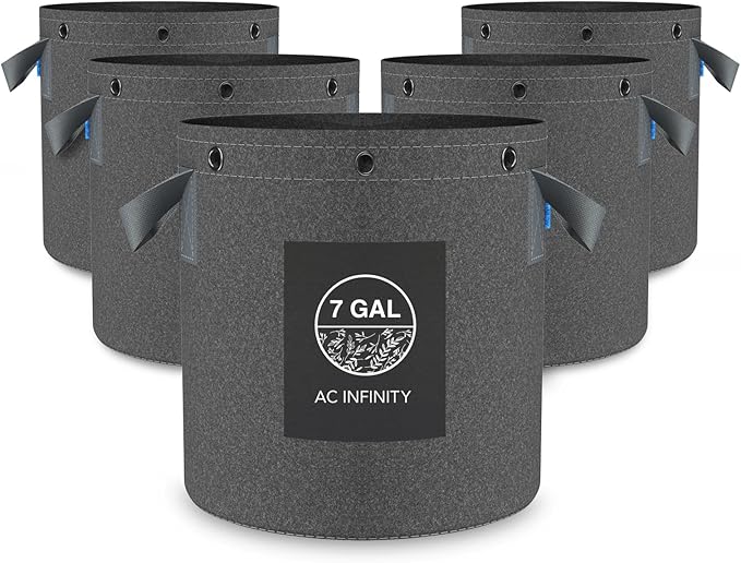 AC Infinity Heavy Duty Fabric Pots, 7 Gallon Aeration Grow Bags 5-Pack with 500G Thick Nonwoven Fabric and Multi-Purpose Rings, for Low Stress Plant Training Fruits, Vegetables, and Flowers