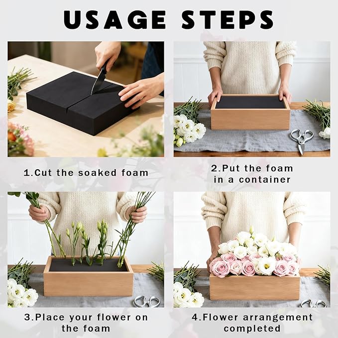 Prashent 3 Pcs Black Floral Foam Blocks for Artificial & Dried Flowers, Reusable & Water Resistant, Easy to Cut and Shape, Ideal for Home, Wedding, Events & DIY Crafts, 15”L x 11.1”W x 2.4”H