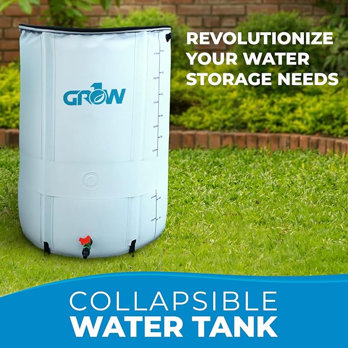 GROW1 Collapsible Reservoir Water Tank 60 Gallon Water Storage Barrel Container Portable for Garden Plants Gardening Greenhouse