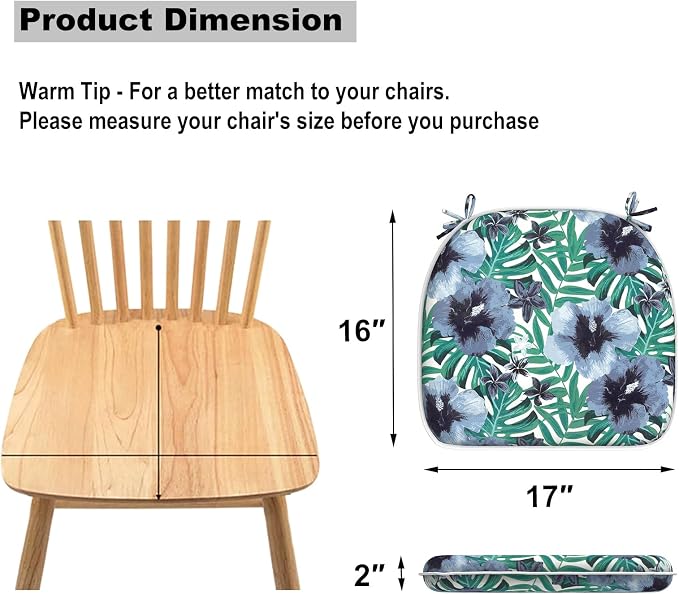 DYTXIII Set of 2 Outdoor Chair Cushions with Ties,Water Repellent Patio Chair Pads 17"x 16" for Outdoor Furniture,Round Corner Seat Cushions for Garden Yard Kitchen Blue Salmone Tropical