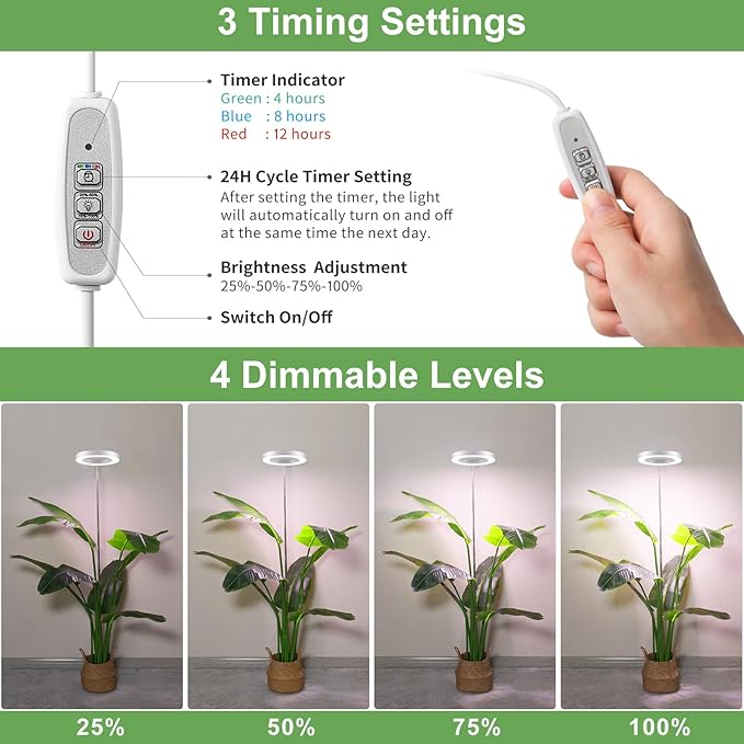 LBW Plant Grow Light, 72 LEDs Full Spectrum Grow Lights for Indoor Plants,Large Grow Lamp with 4/8/12H Auto Timer & 4 Dimmable Brightness, Height Adjustable, Ideal for Tall Plants,White
