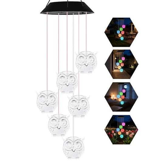 7-Color Light Changing Owl Solar Lights for Outside, Solar Lights Gifts for Father's Day, Solar Owl Wind Chimes Gifts for Women, Mom, Grandma, Garden Yard Lawn Outdoor Decor Mobiles